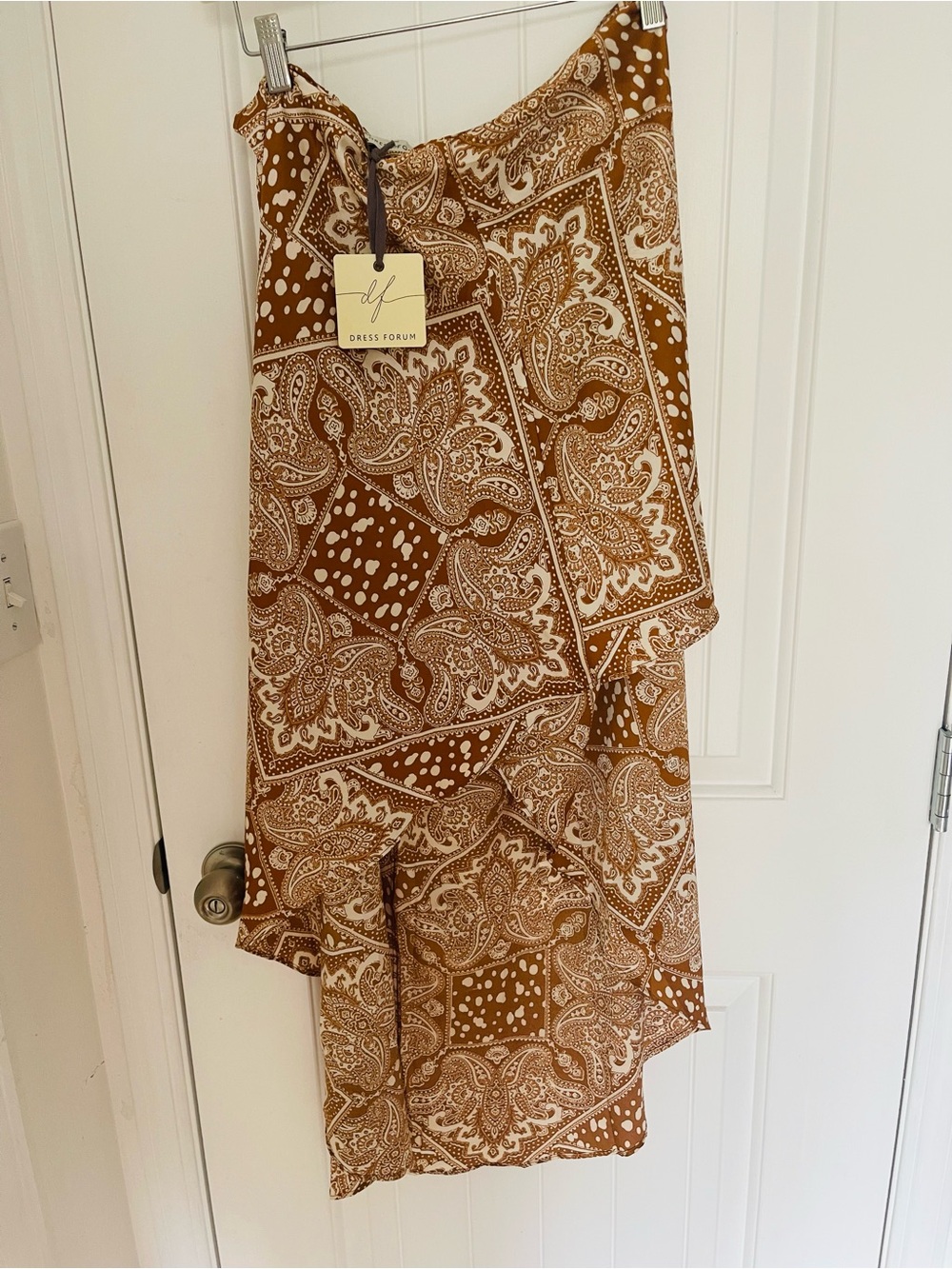 Dress Forum Brown and Cream Paisley Asymmetric Midi Skirt